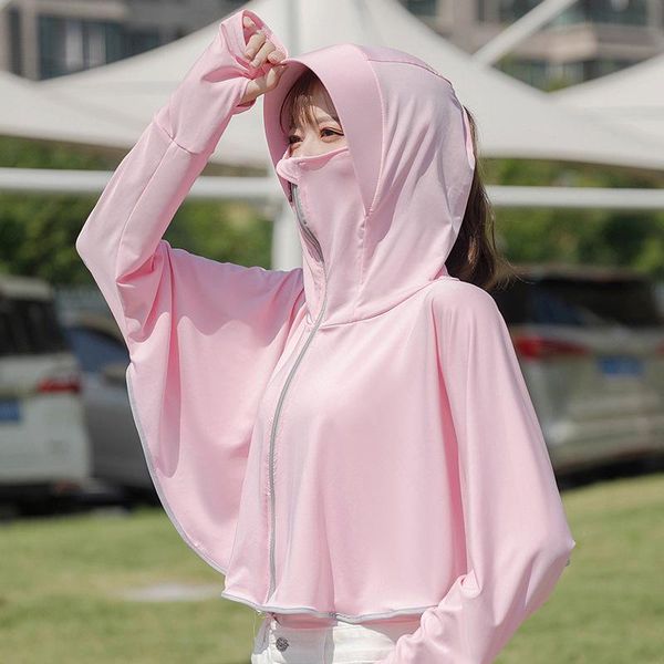 

racing jackets sunscreen clothing with brim sun protection cloak bike cycling uv jacket ice silk hooded stand collar coat, Black;red