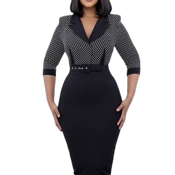 

ethnic clothing african dresses for women spring autumn dot print africa 3/4 sleeve dress v-neck slim office lady party, Red