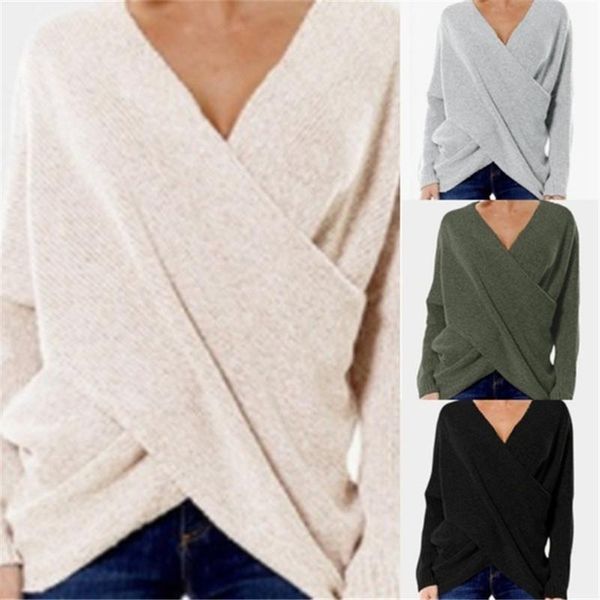 

women's sweaters v-neck wrap for women autumn winter jumper fashion loose pull femme sueter knitwear, White;black