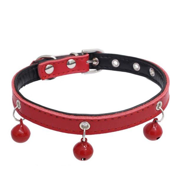 

dog collars & leashes 1 pc adjustable collar blue black red pink polyurethane leather w/ bell pet puppy necklace