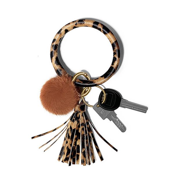 

keyring keychain mason o creative ball pu leather bracelet key ring leopard tassel pendant bracelet, Silver