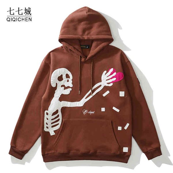 

men's women's hip hop thick cartoon skeleton street clothes, harajuku cotton hoodies, graffiti, Black