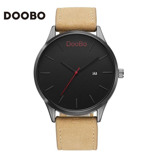 

wristwatches doobo mens watches quartz watch men big dial wristwatch leather band simple fashion male clock relogio masculino, Slivery;brown