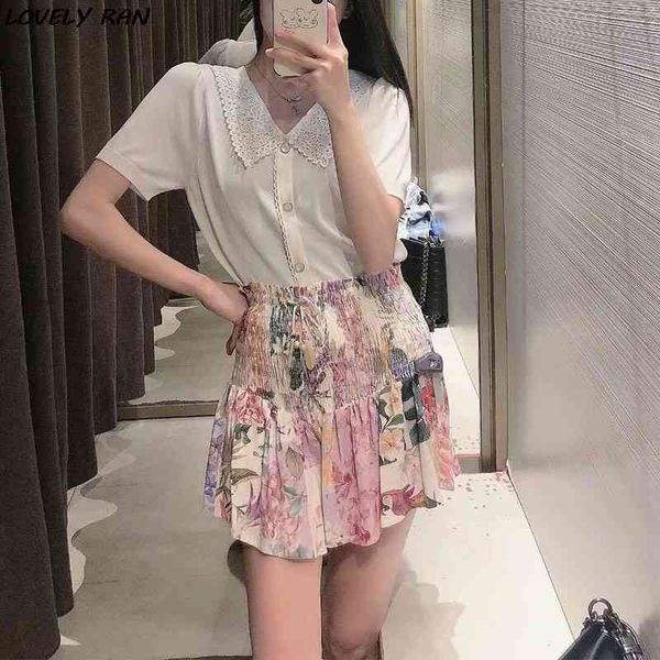 

skirts summer printed pleated women's short drawstring female shorts fashion sweet korean ladies bottom mqr2, Black