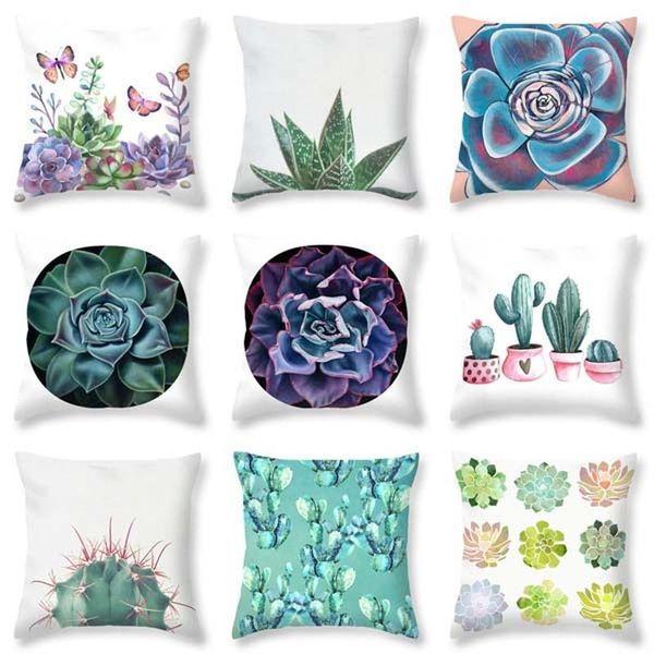 

plant cactus polyester printed pillow cover home decoration sofa cushion car office seat lumbar pillowcase bedding cushion/decorative
