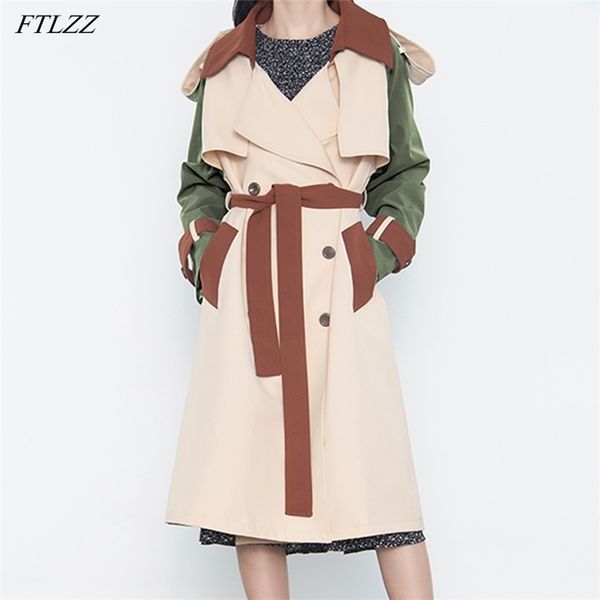 

spring autumn women double breasted trench with belt turn-down collar long sleeve office lady jacket 210430, White;black