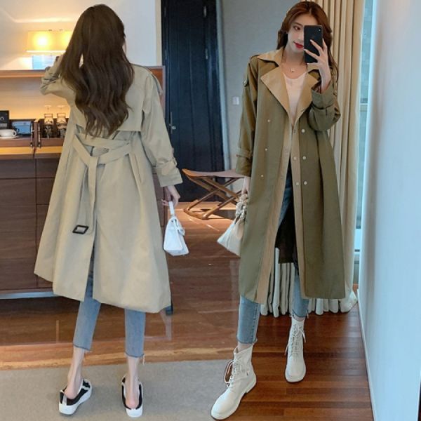 

women's trench coats elegant spring female trench coat with casual jacket long 2021 chic office ladies outerwear q73, Tan;black