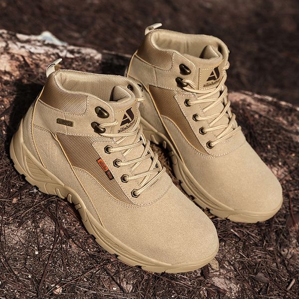 Botas de tornozelo homens camurça couro casual camping caça sapatos ao ar livre homens táticos Botas de deserto botas Militares Khaki Bot