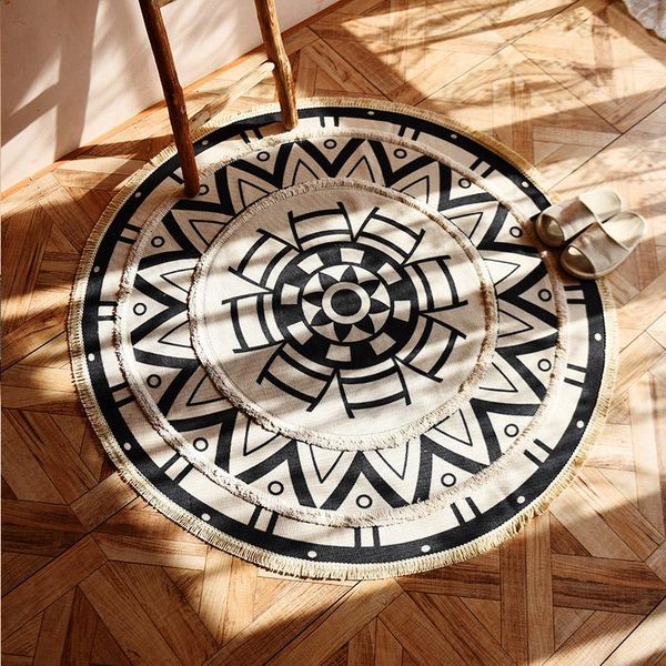 

carpets moroccan round rug bohemian style tassel cotton fabric pad door decoration home comfortable living room sofa