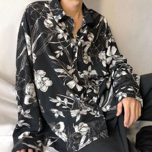 

men's casual shirts shirt fall flower men's fashion influenza chiffon hong kong style dark black design feeling eub8 bazi, White;black