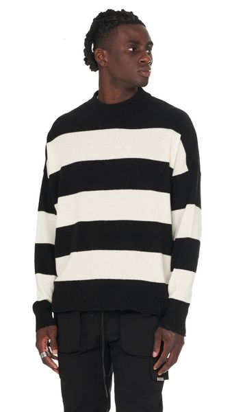 

men's casual shirts patchwork stripes tassel knitted jumper crewneck vintage represent sweater men woman xetv, White;black
