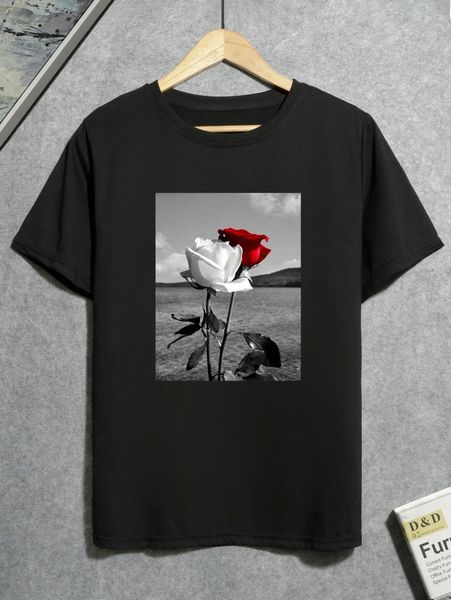 

men rose print tee a5fs#, White;black