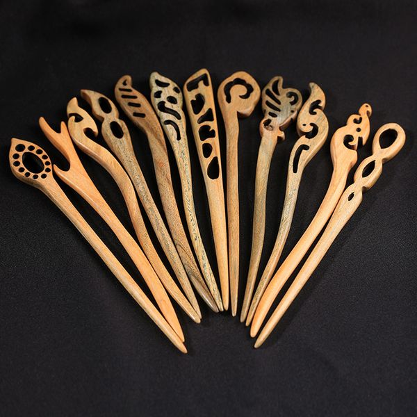 

Chinese Retro Style Sandalwood Wood Hand-Carved Tapered Hair Stick Chopstick Hairpin Hair Styling Tools Hair Accessories