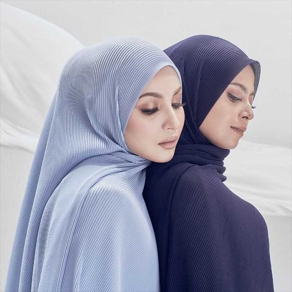 

scarves solid color pleated tulle scarf shawls and wraps islamic muslim hijab female foulard 180*80cm, Blue;gray