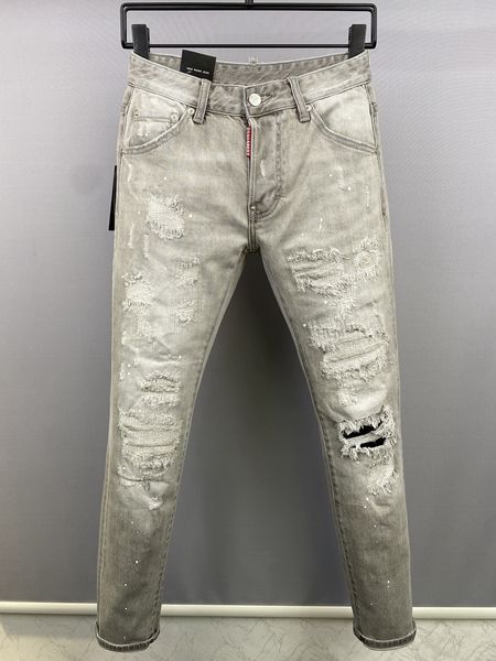 

ss22 highend men coolguy jeans 9832 fit skinny button fly micro-stretch denim biker desinger make shabby holes straight pant, Blue