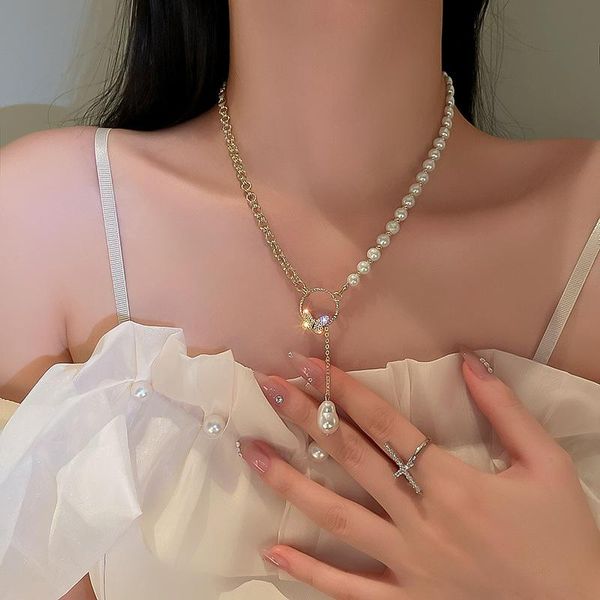 

pendant necklaces korean pearl necklace collares statement wedding gold color rhinestone butterfly chain for women jewelry, Silver