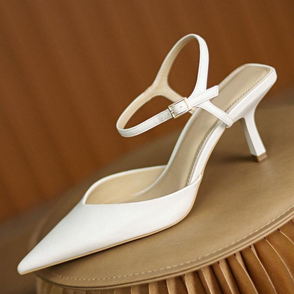 

sandals sweet shoes for women summer est genuine leather high heels pumps 2021 trend wedding party poined toe, Black