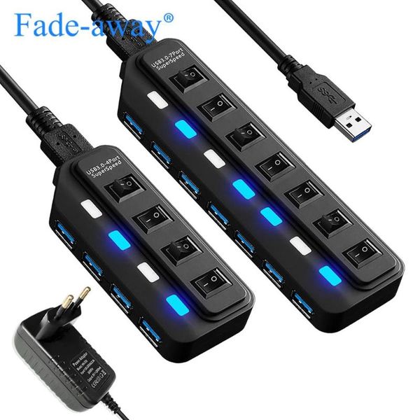 

hubs usb hub 3.0 4 7 ports with power switch led multiple splitter us/eu/au/uk adapter for lappc computer accessories