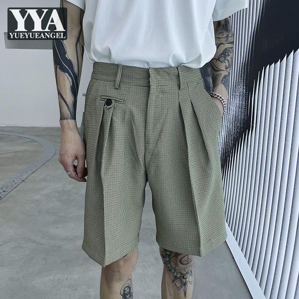 

men's shorts mens 2021 summer fashion plaid suit male casual knee length trousers straight loose fit elastic waist beach, White;black