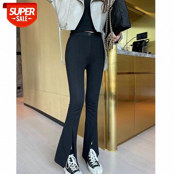 

net celebrities with tight-fitting slimming straight slit flared trousers, 100 da casual women's one generation delivery #pd1q, Black;white