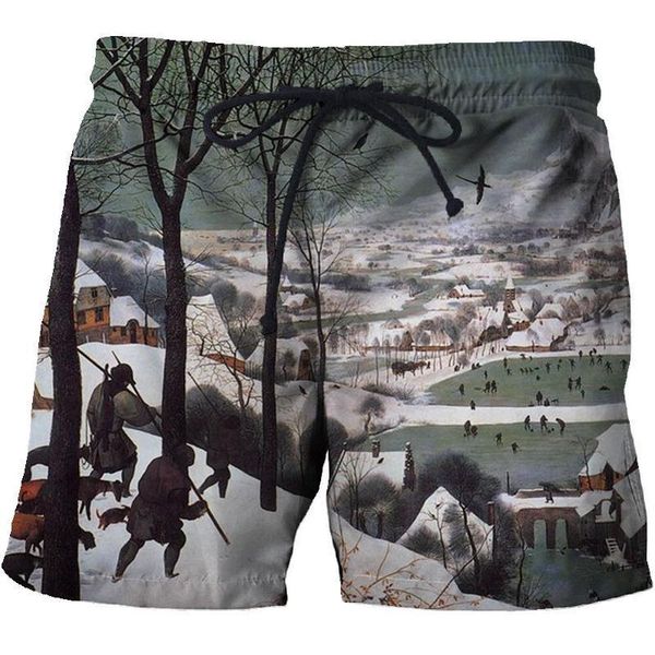 

men's shorts world famous painting 3d printing summer beach casual boxer plus size loose, White;black