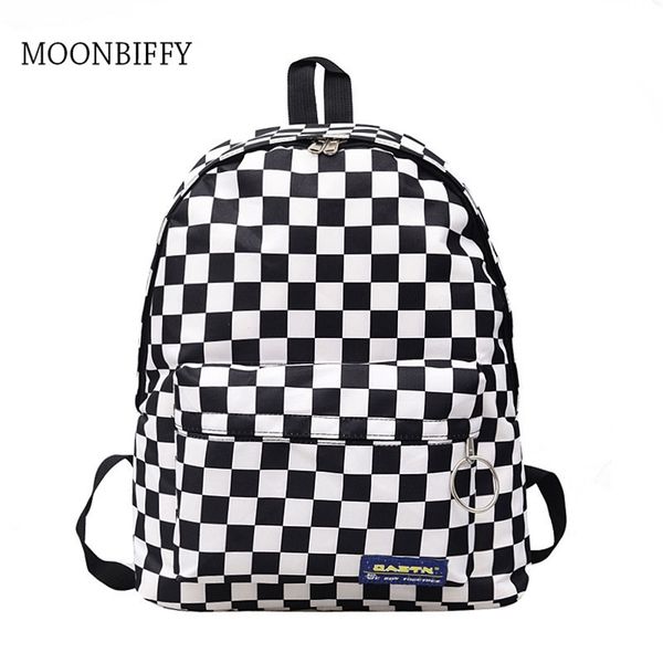 

plaid nylon female travel daypack lapbackpack book schoolbags feminina school casual rucksack women bag 211025