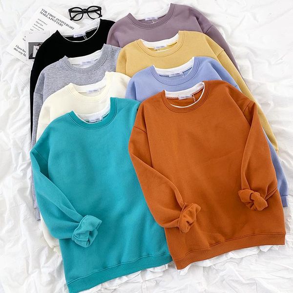 

women's hoodies & sweatshirts stitching fake two-piece o-neck loose long-sleeved plus velvet pullover sweatshirt women, Black
