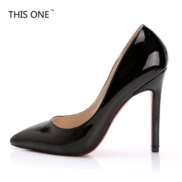 

star style concise shallow women pumps european and american fashion solid patent leather pointed toe high heels shoes dress, Black