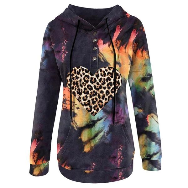 

women's hoodies & sweatshirts autumn winter fashion casual tie-dye leopard heart printed long sleeve sweatshirt chirstmas warm top, Black