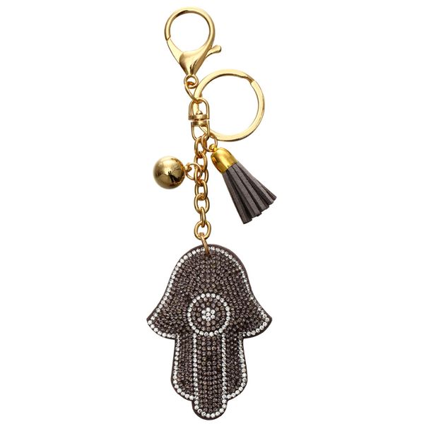 

10p cHigh Grade Women Evil Eye Hand Key Chain Keychains Rhinestones Genuine Leather Tassel Car Key Ring Holder Jewelry Bag Pendant