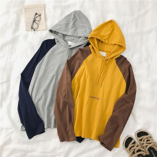 

women's hoodies & sweatshirts patchwork long sleeve casual korean style fashion brand hooded pullovers spring fall women, Black