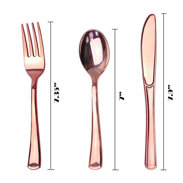 

rose gold disposable knife, fork, spoon steak set tableware party