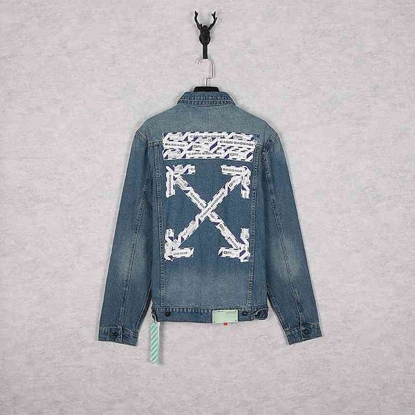 

off tide brand ow airport tape arrow denim jacket, Black;brown