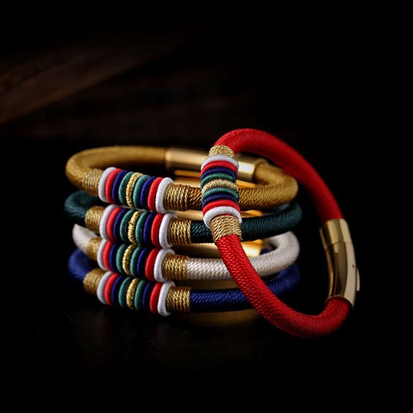 

link dragon and five element color diamond knot woven bracelet, Black