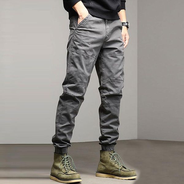 

men's jeans korean style fashion men slim fit spliced designer casual cargo pants overalls streetwear hip hop joggers trousers, Blue