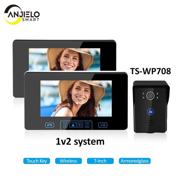 

anjielasmart wireless 7 inch 2.4ghz digital frequency upgraded touch key rainproof video intercom doorbell with unlock function door phones