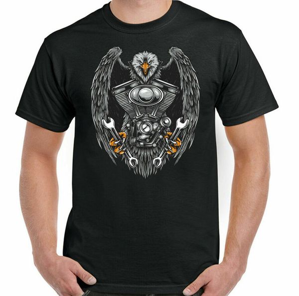 

Biker Motorcycle Bike Chopper Cafe Racer Eagle Motor Mens Top, White;black