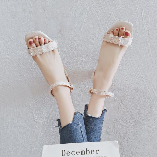 

meriahzheng 2021 spring women's sandals chunky heel summer fairy style one cover heels hhs-6006, Black