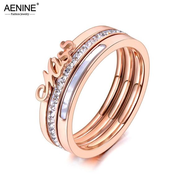 

wedding rings aenine original design 3 in 1 shell & rhinestone miss jewelry titanium steel engagement ring for women ar20060, Slivery;golden