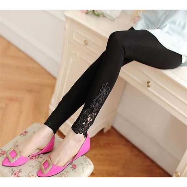 

long leggings women xs-7xl femenino legins thin hollow crochet lace jeggings pants plus 6xl 5xl pink navy red black purple 211204