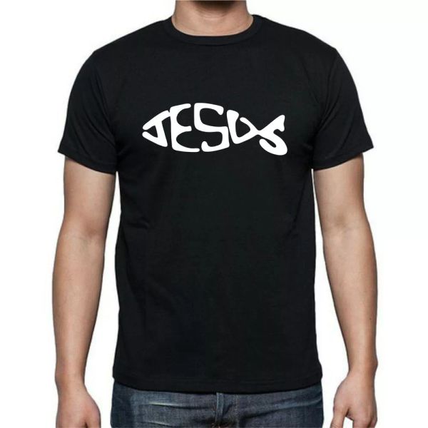 

jesus fish christ believe god christian t shirt tee religion, White;black