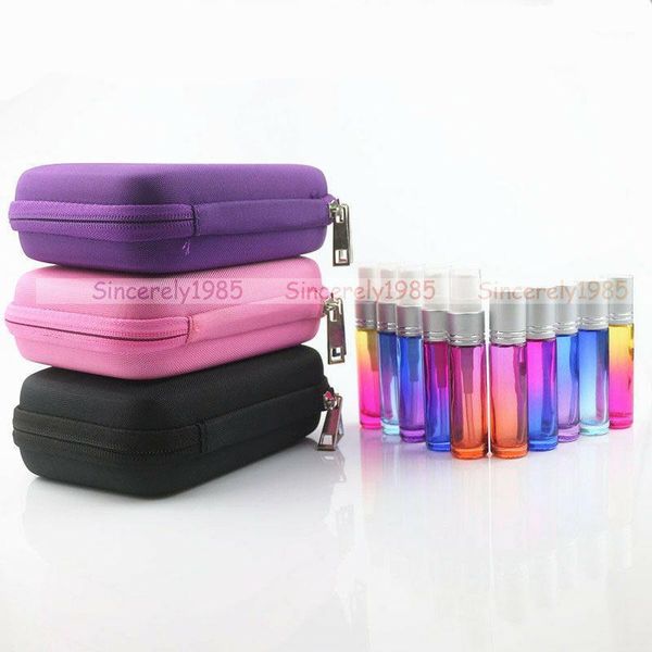 

storage bottles & jars 10x 10ml glass roll on essential oils roller perfume spray vials with 1x case / bag travel size