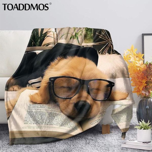 

blankets toaddmos cute sleeping dog print fleece blanket comfort soft bed thin quilt for kids adults sofa/office nap warm manta