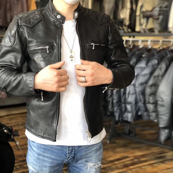 

men's jackets description xb read asian size super genuine horse leather jacket slim classic horsehide stylish, Black;brown