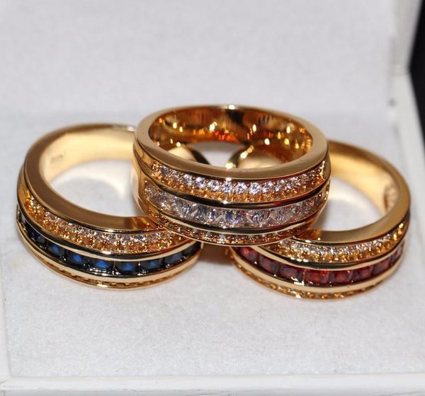 

wedding rings size 8-12 brand fashion jewelry 10kt gold filled princess three color zirconia band ring for men gift, Slivery;golden