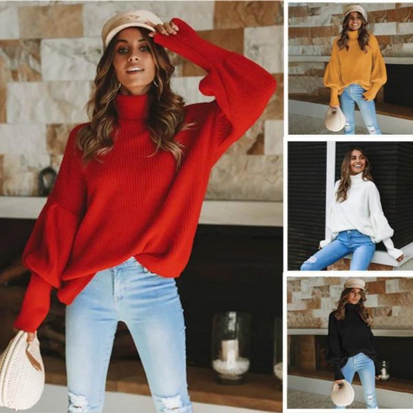 

women's sweaters 2021 fall/winter european american high collar pullover solid color leisure fashion versatile sweater needle weaving, White;black