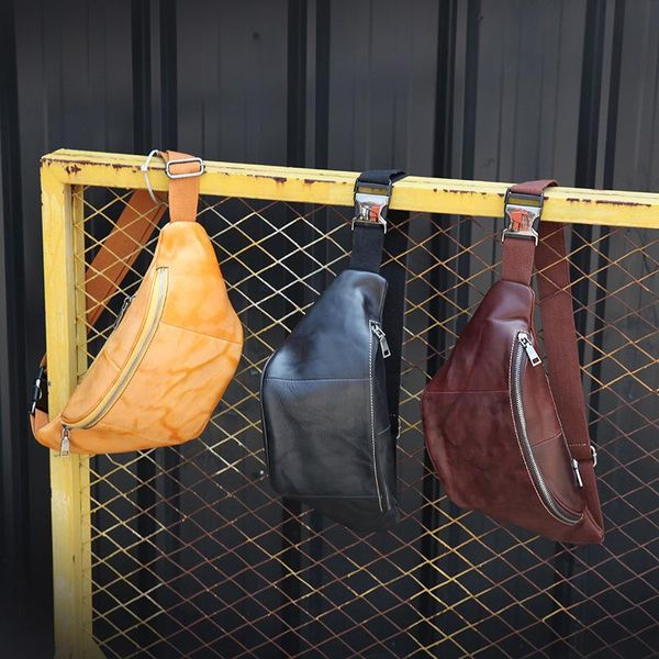 

hand-made vegetable tanned leather men's bag south korean breast cowhide cross-body waist bags