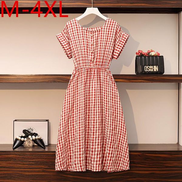 

plus size 2021 summer plaid dress for women short sleeve square collar elastic waist casual loose female dresses oversize party, White;black