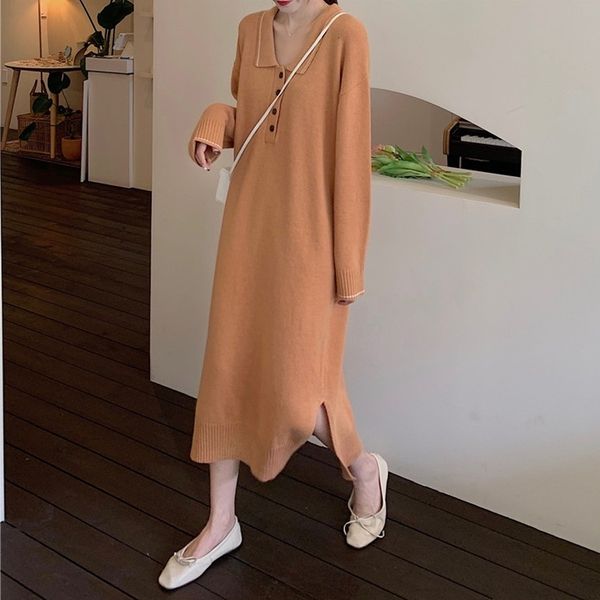 

sweater maxi party dress loose lapel knit long sweaters dresses plus size women clothing, Black;gray