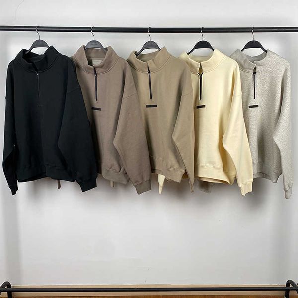 

2021fw own design half zip mock neck sweatshirts rubber letter print loose ovesized cotton street fashion men, Black